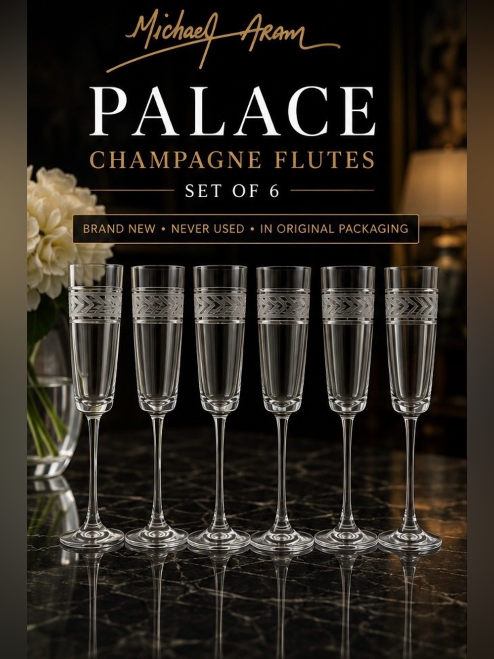 Michael Aram Palace Set of 6 Clear Champagne Flutes